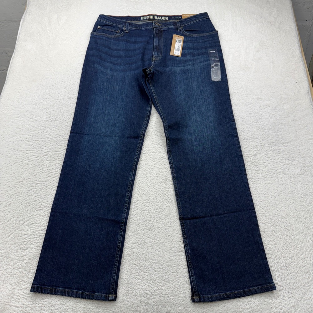 Eddie Bauer Mens Mr Eddies Flex Jean Relaxed Fit Deep Indigo Blue 36x34 New